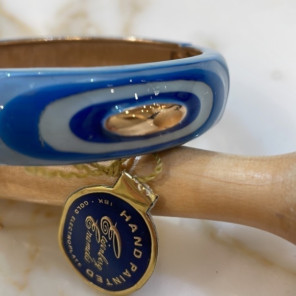 Eisenberg Enamels Hand Painted Hinged Blues & Gold Bracelet—Beautiful!! NWT - Picture 3 of 9